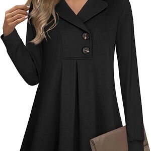 Gaharu Women’s Swing Tunic Notch Collar Button Up Sweatshirt Size XL NWT